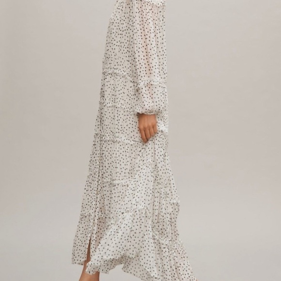 Anthropologie Long-Sleeve Smocked Tiered Maxi Dress Polka Dot Relax - Picture 2 of 6